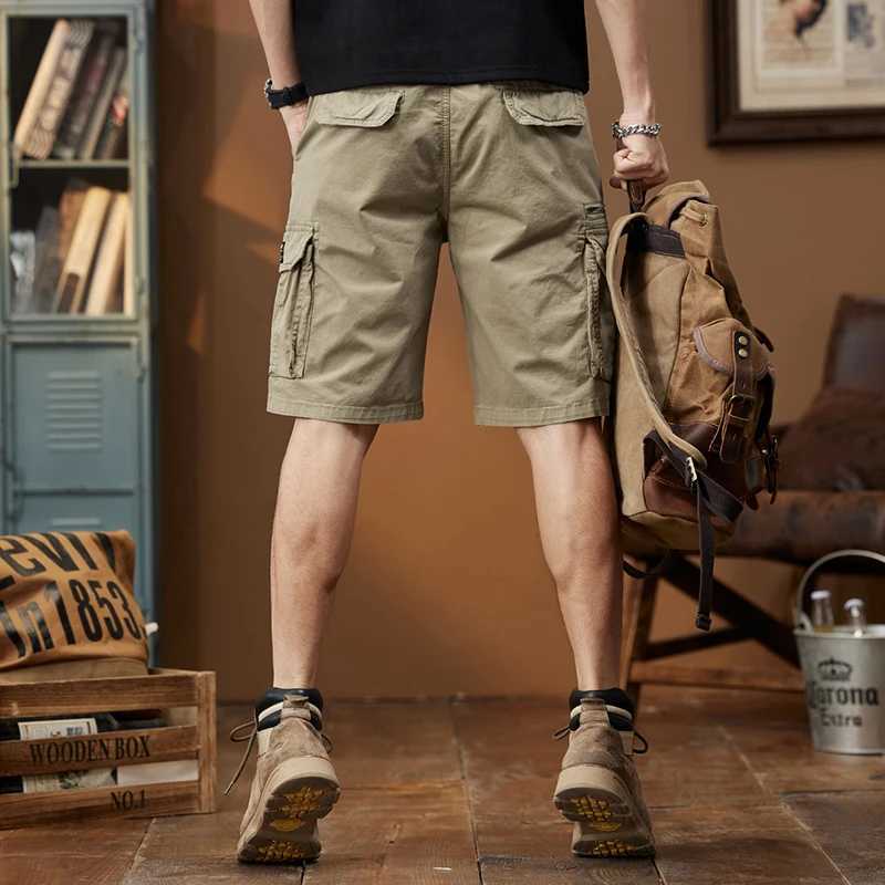 New Men Summer Shorts Pants Multi-Pockets Mens Shorts Casual Male Cargo Shorts Pants Fashion Zipper Elastic Waist Kpop Trendy W250621