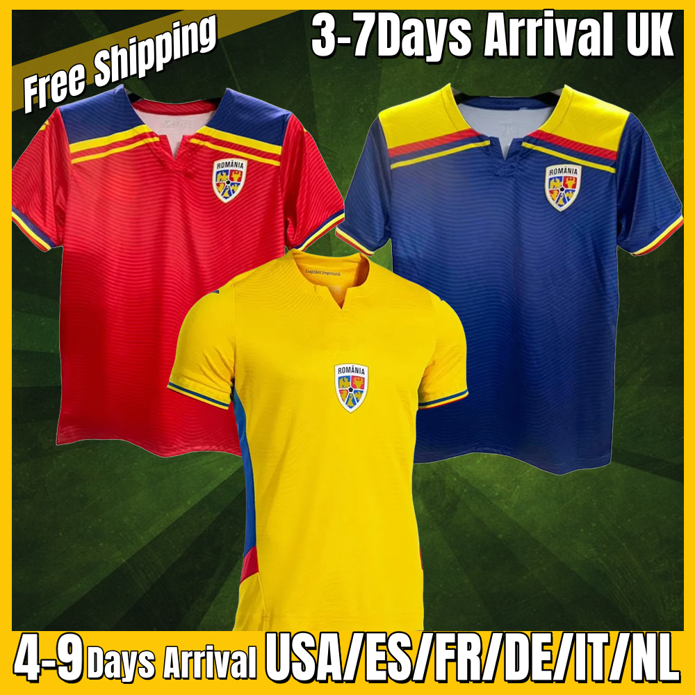 xxxl 4xl 25 26 Romania National Team soccer jerseys New style ALIBEC BURCA Home Yellow Football Shirts R.MARIN STANCIU away Men Uniform Maillot Men Kids Kit S-4XL