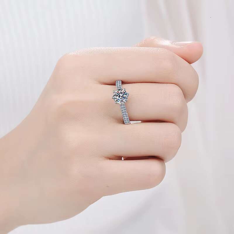 Moissanite S925 silver female ring crown six claws inlaid simple fashion commuting elegant daily versatile ring