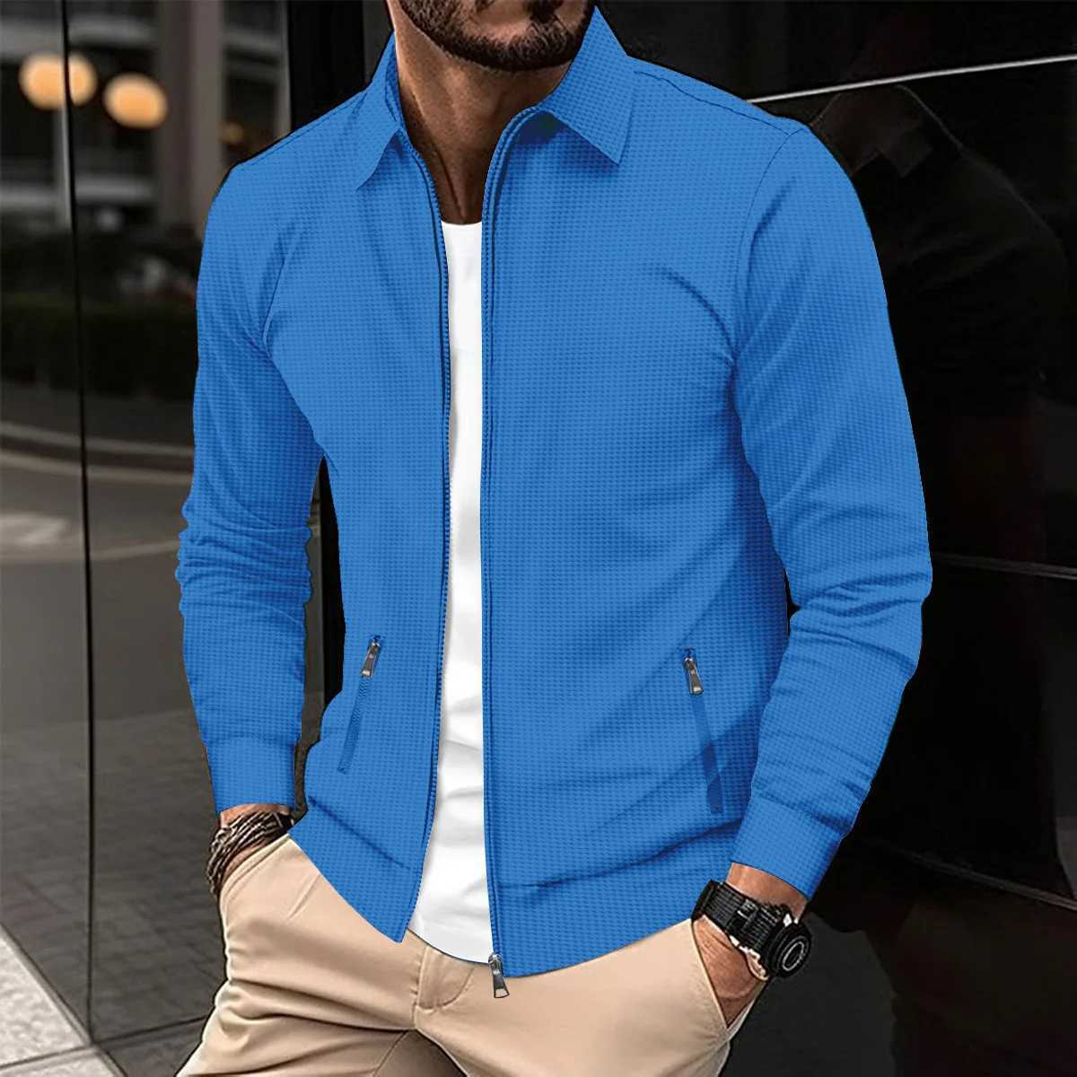 2025 New Mens Solid Color Spring And Autumn Season Youth Fug Zipper Pocket Lapel slim Cardigan Mens Jacket XJ250621
