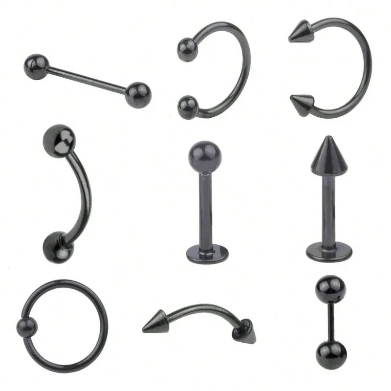 9pcs Simple Stainless Steel Lip Ring Nose Ring Nose Hoop Eyebrow Ring Set Suitable For Ladies Daily Wear 250617