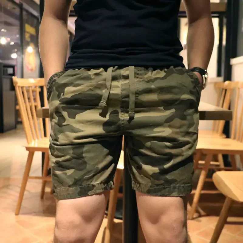 Bermuda Short Pants for Men Black Mens Cargo Shorts Camo with Draw String Camouflage Cotton Luxury Front Pocket Elastic Waist W250621