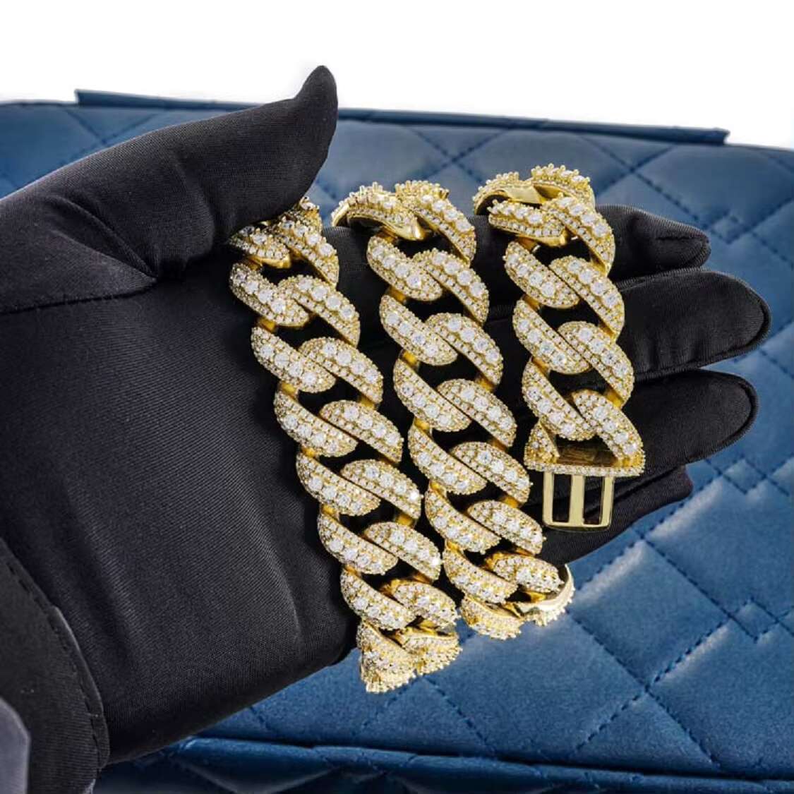 Gold plated 925 sterling silver cuban chain with high quality moissanite diamonds iced out heavy bling bust down jewelry design