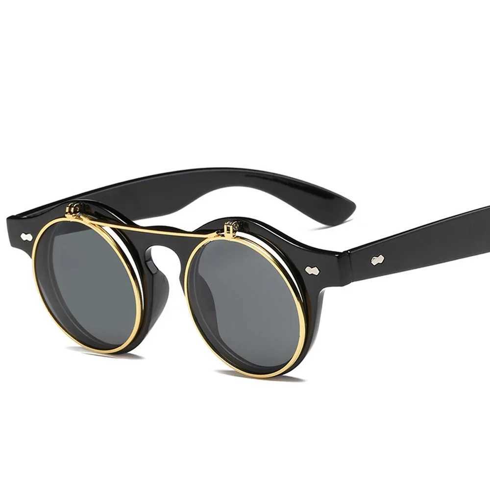 XaYbZc 2025 Fashion Vintage Round SteamPunk Flip Up Sunglasses Classic Double Layer Clamshell Design Sun Glasses Oculos De Sol W250621
