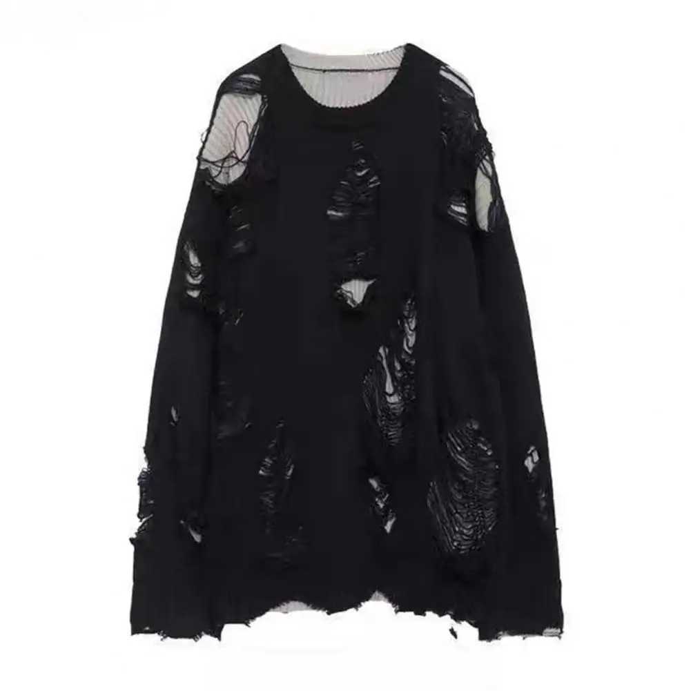 Long Sleeve Sweater Streetwear Mens Sweater Hip Hop Style Ripped Two-piece Design Knitted Round Neck Soft Warm Fall/winter Z250621