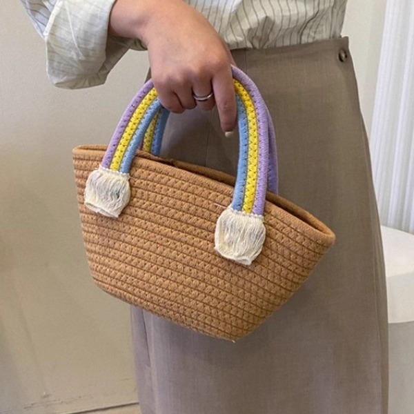 Free Shipping Designer Bag New Niche Design Luxury Bag Tote Bag Fashion Handbag Cotton Thread Rainbow Bag Baby Full Moon Wedding Favor