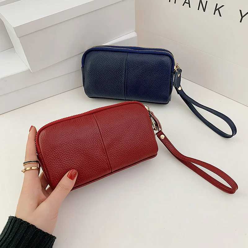 Genuine Leather Women Wallet Zipper Lining Purses For Ladies Wristlet Bag Lady Clutch Coin Purse Cowhide Mobile phone bag black Z250621
