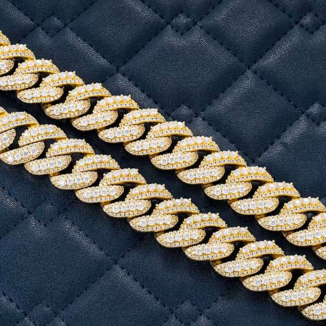 Gold plated 925 sterling silver cuban chain with high quality moissanite diamonds iced out heavy bling bust down jewelry design