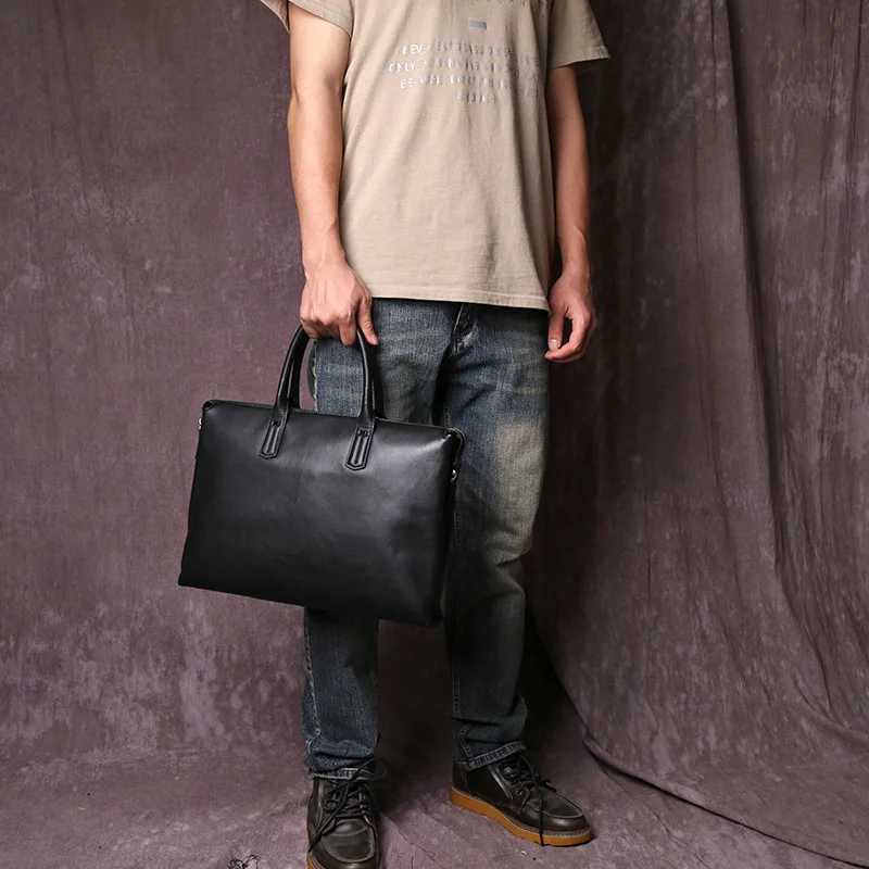 Fashionable Genuine Leather Mens Handbag Simple Horizontal Design Top Layer Cowhide Large Capacity Computer Bag Z250621