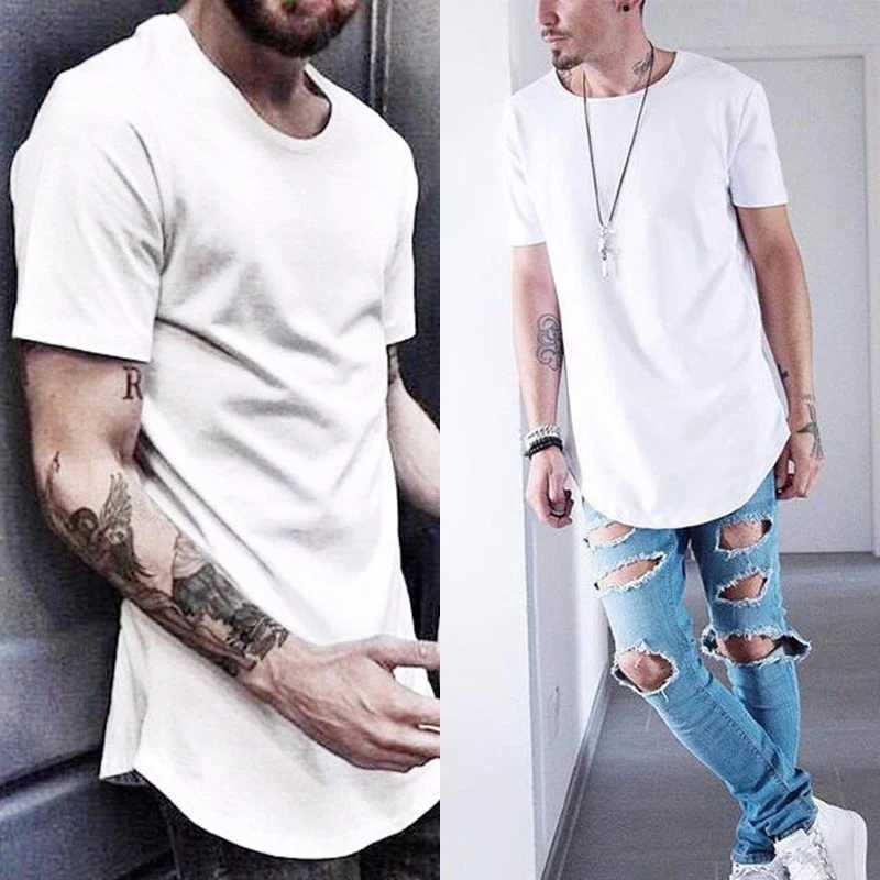 Casual Summer Mens Basic T-Shirt Short Sleeve Solid Black White Long Style O Neck T-Shirt For Men Tee Tops Undershirt Clothing XJ250621
