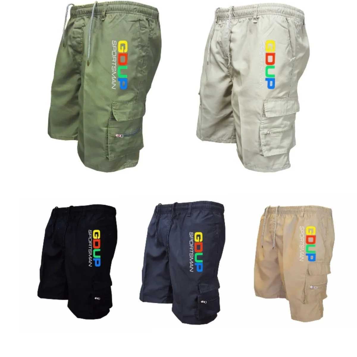 2025 Summer Mens Casual Work Pants Shorts Loose with Multiple Pockets and Elastic Waist for Fashionable Outdoor Sports Wear W250621