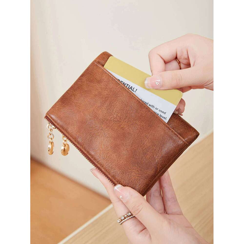 Minimalist Women's Wallet Short Three Layer Large Capacity Double Zipper ID Credit Bank Card Holder Money Bag