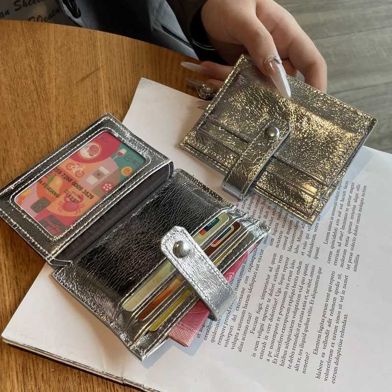 Genuine Leather Short Wallet Korean Fashion Silver Cowhide Small Coin Purses Card Holder Credit ID Card Clip Handbag Clutch Bag Z250621
