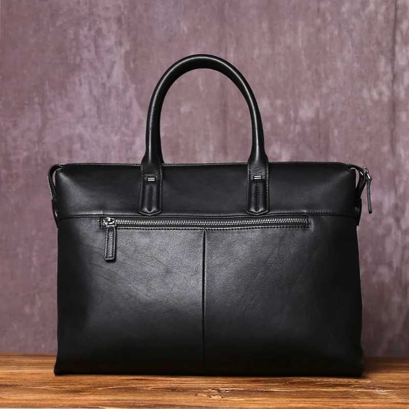Fashionable Genuine Leather Mens Handbag Simple Horizontal Design Top Layer Cowhide Large Capacity Computer Bag Z250621