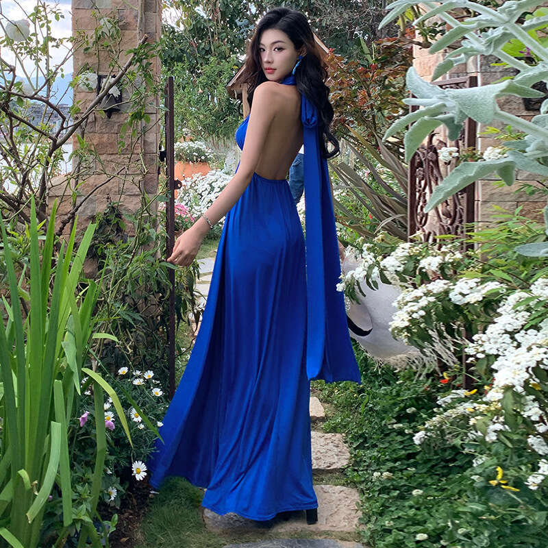 Long Dress Celebrity Style Klein Long With Halter Neck Multiple Wear Styles Beach Dress For Travel And Vacation Sexy Long Skirt