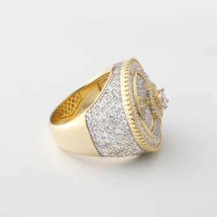 LUCK Hiphop Fine Jewelry Iced Out Cuban Link Ring 925 Sterling Silver VVS Moissanite Diamond Finger Band Hip Hop Ring