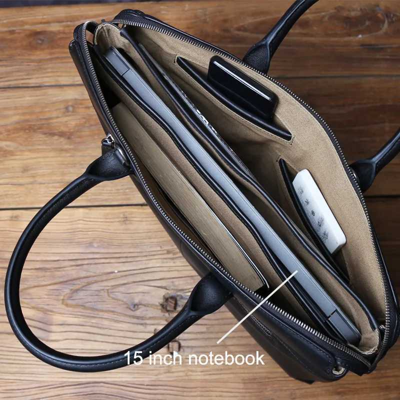 Fashionable Genuine Leather Mens Handbag Simple Horizontal Design Top Layer Cowhide Large Capacity Computer Bag Z250621
