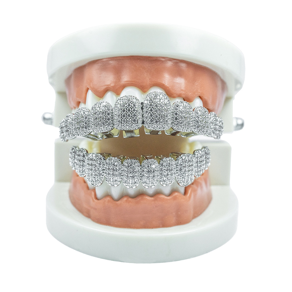 Moissanite Diamond Grillz for Teeth Custom Diamond Grillz Hip Hop 18K Gold Plated Iced Out Diamond 925 Sterling Silver Gold
