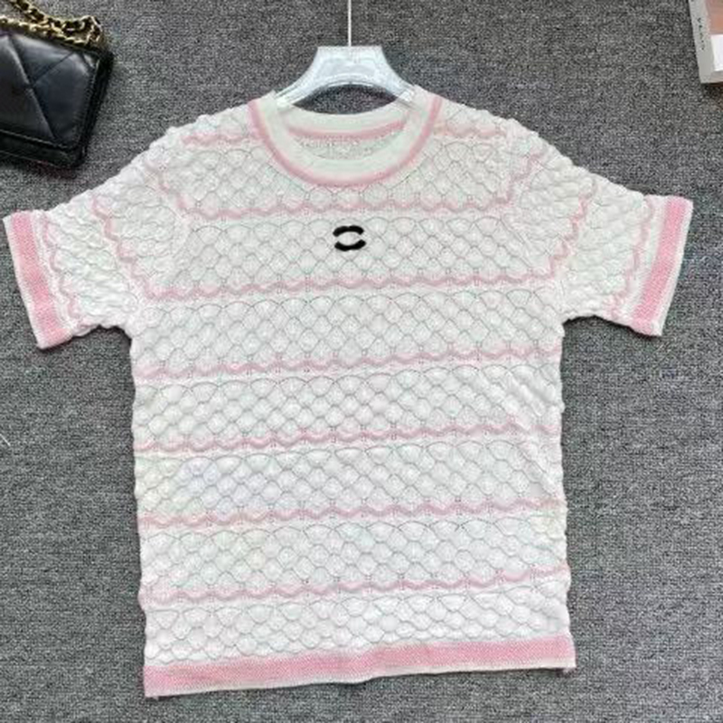 2025 New Styles Women's Knitted T-Shirt Luxury Classic Letter T-Shirt Designer Striped Ladies Summer Short Sleeve Fashion Cotton High Quality