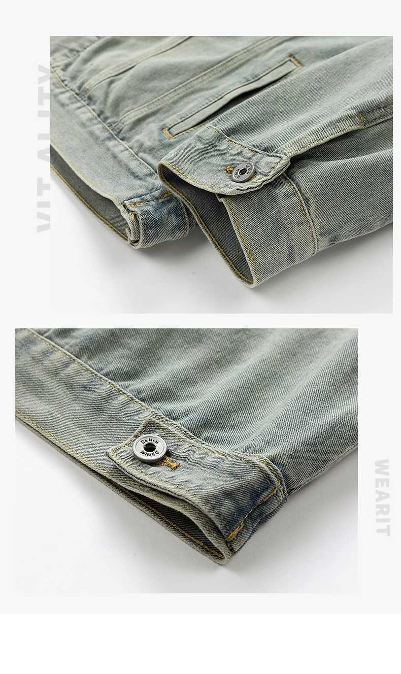 Denim Jacket Mens Casual Gangster Handsome American Tide Drop Shoulder Workwear Retro Versatile LapelsXJ250621