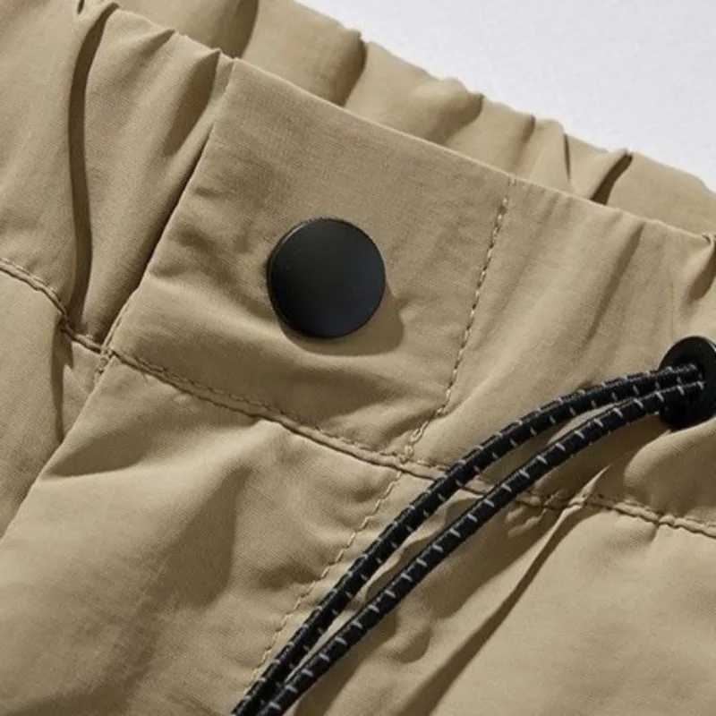 Loose Mens Cargo Shorts Black Elastic Waist with Draw String Male Short Pants Luxury Y2k Cotton Japanese Street Style Summer W250621