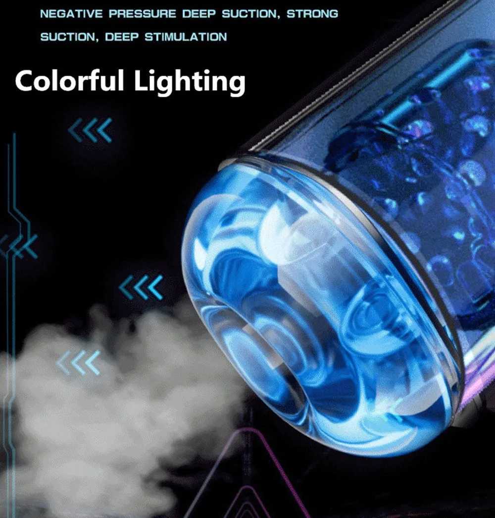 Colorful Light With Suction Male Masturbator Hands Free Pocket Pussy Man Stroker 3D Realistic Sleeve Thrusting Sex Toys W250621