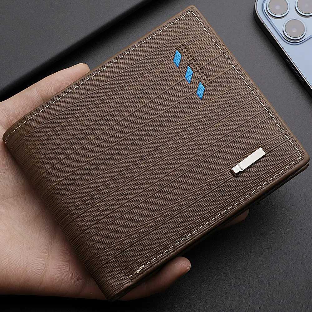 Business Mens Short Wallet Microfiber Synthetic Leather Short Wallets Men Stripe Male Purse Coin Pouch Multi-functional Cards Z250621