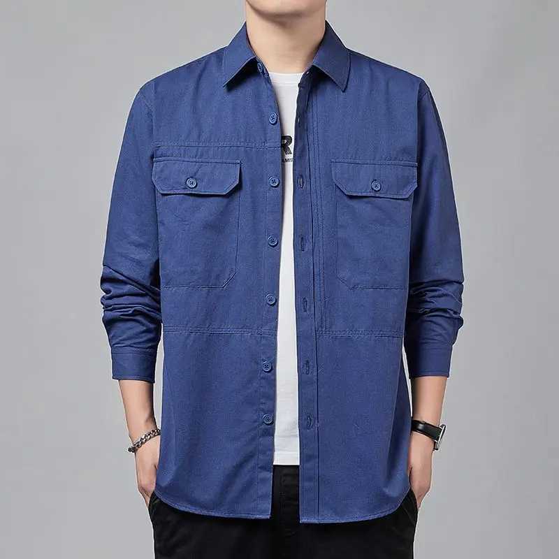 Pure Cotton Safari Style Shirts Coats Men Long Sleeve Casual Harajuku Loose Lapel Spring Autumn Business Pocket All-match Jacket XJ250621