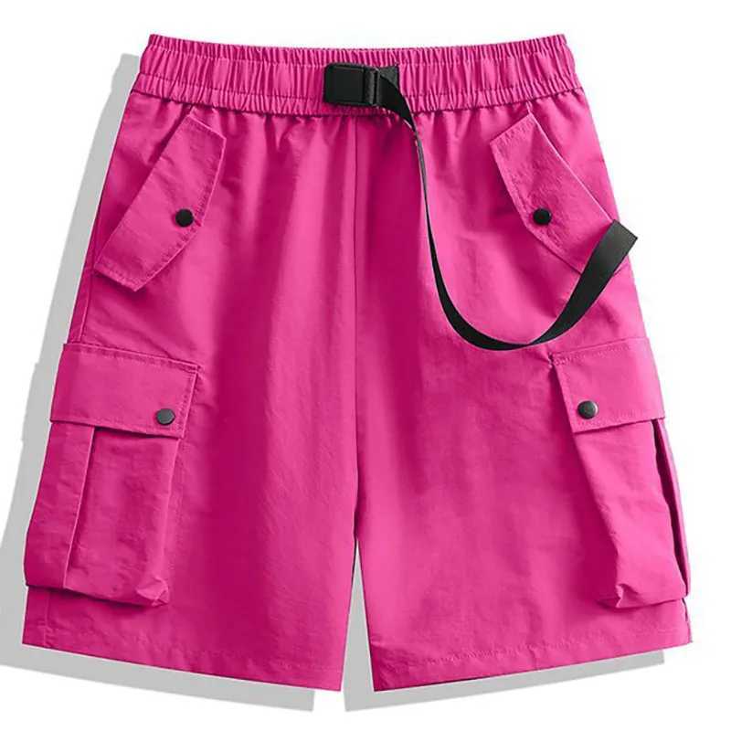Fashion Elastic Spliced Button Pockets Casual Shorts Mens Clothing 2025 Summer New Loose Young Style High Waist Cargo Shorts W250621