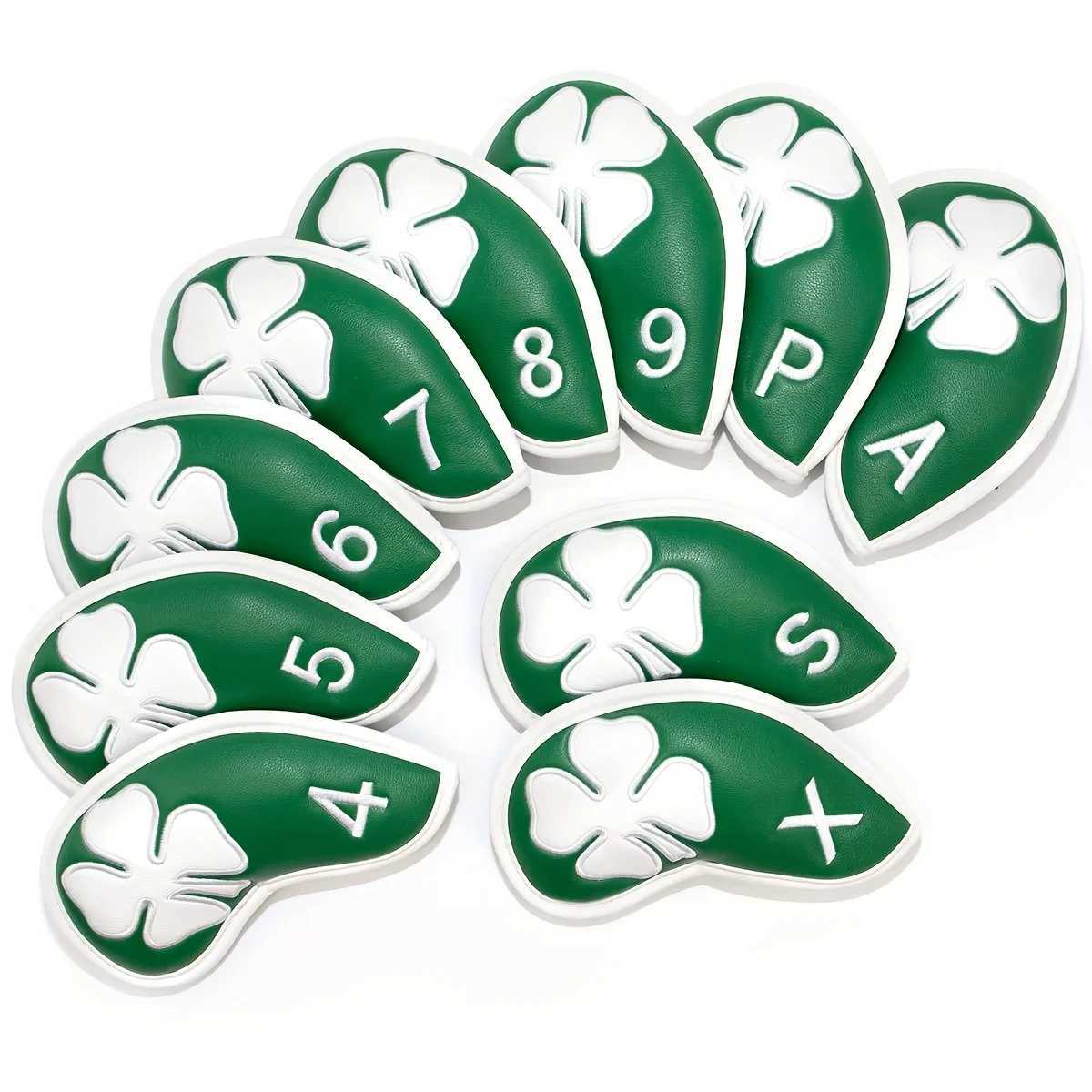 10pc Lucky Clover Golf Iron Head Covers Golf Club Protective Covers PU Leather Waterproof Golf Accessories Y250620