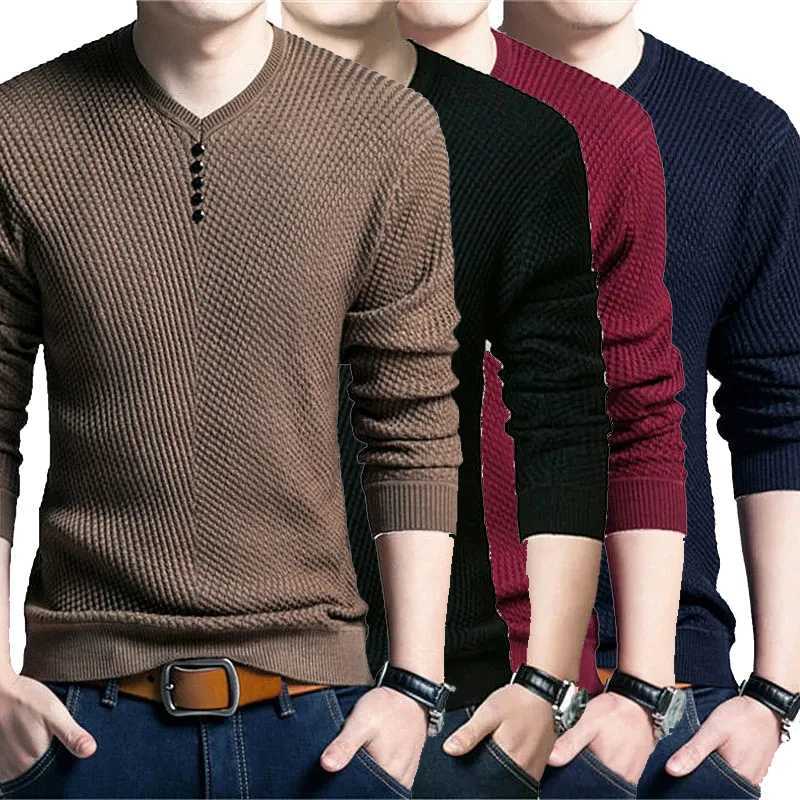 Spring Autumn Sweaters Pullover Men V Neck Men Sweater Casual Long Sleeve Brand Mens Slim Fit Knitted Sweaters Pullovers Z250621