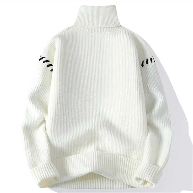 New Fashion Youthful Vitality Mens Turtleneck Sweater Autumn Winter Loose Casual Knitted Pullovers Men Warm Patchwork Knitwear Z250621