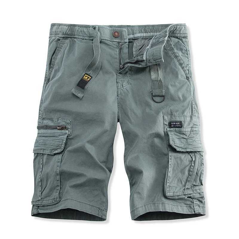 Summer Cotton Cargo Shorts Men Straight Multi Pocket Casual Shorts Mens Fashion Loose Solid Color Outdoor Knee Length Trousers W250621