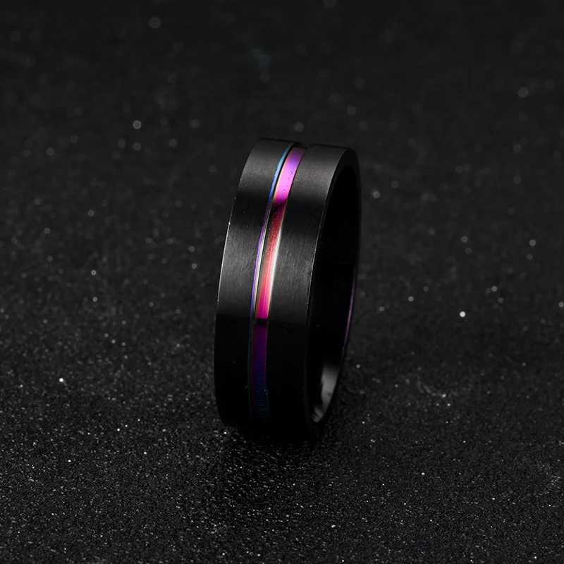 8MM Black Titanium Ring for Men Boys Simple Stainless steel Rings Trendy Rainbow Groove Rings Jewelry Accessories Gifts V250620
