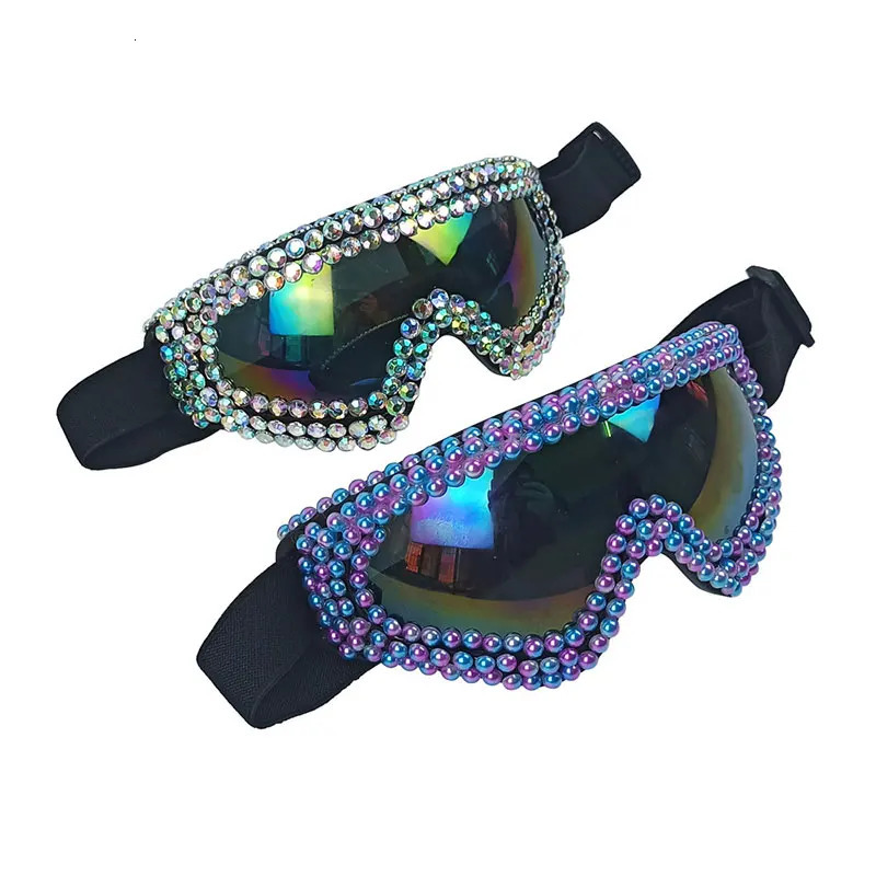 Steam Punk Diamond Decor Sun Glasses Holiday Carnival Illusion Goggles Oversize Snowing Eyewear Siamese Ski Goggles 250617