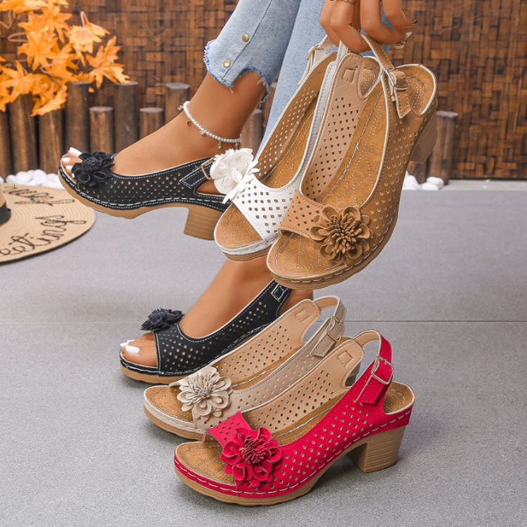 Luxury Brand Designer Shoes Sandals 2025 Spring/Summer New Foreign Trade High Heel Sandals For Women With One Strap Hollow Flower Design Peep Toe Chun