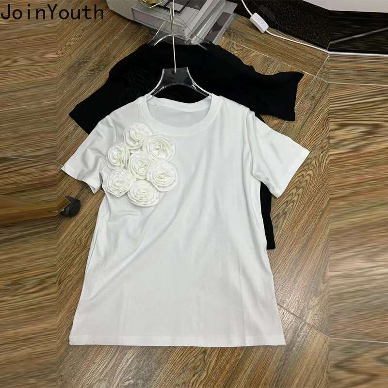 Summer Tshirts for Women 2025 Ropa Mujer Short Sleeve O-neck Tees Fashion Korean Camisetas 3D Floral Sweet Casual T-shirt Tops