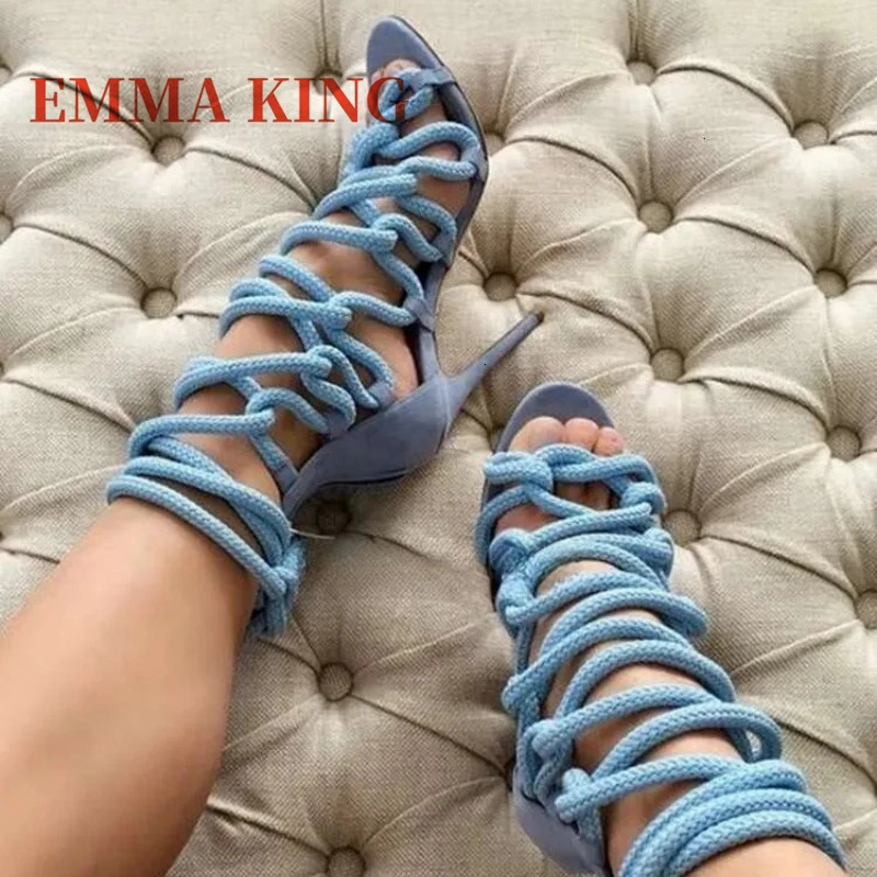 Summer Women Lace-up Gladiator Sandals Rope Wrap Peep Toe High Heel Sandal Sexy Club Party Dress Shoes Ladies Ankle Strap Sandal 250617