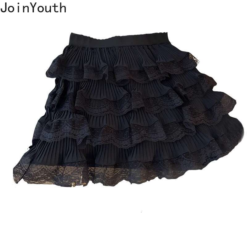 Mini Skirts for Women Sweet Jue High Waist A-line Summer Saia 2025 Faldas Mujer De Moda Patchwork Lace Chic Ruffles Cute Skirt