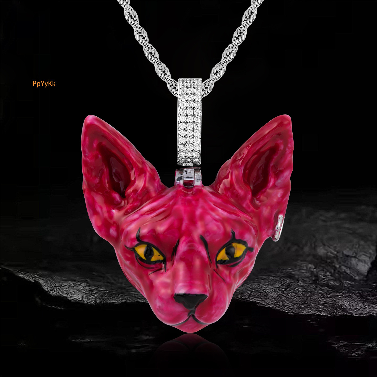 Luxury Hip Hop Dog Head Pendant Enamel Inlaid Niche Unisex Trendy Cool Light Luxury Premium Statement Necklace