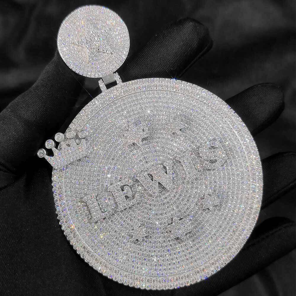 Hip Hop Jewelry Round Star Crown Letter Pendant Accessories Zircon Men's Necklace f738