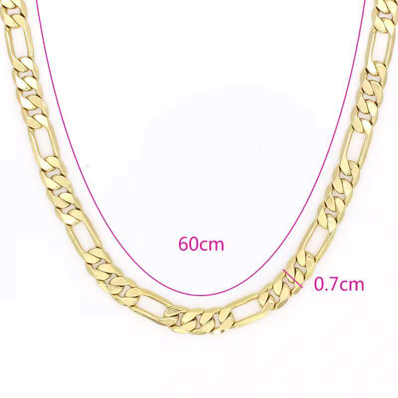 Hot Sale Copper Jewelry Women Men Wholesale Plain 14K 18K Gold Plated 24 Inches Flat Figaro Chain Necklace