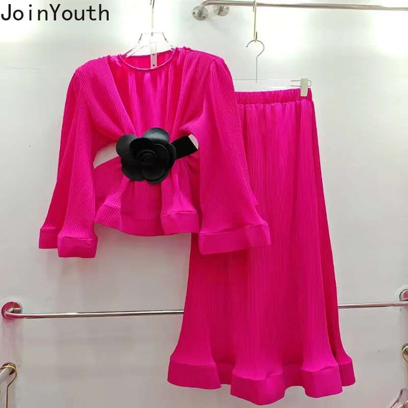 Skirt Outfits Summer Two Piece Sets Women Clothing Flare Sleeve 3D Floral Ruffles Tops Bodycon Skirt Suit Chic Korean Chic Set