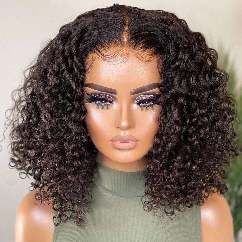 Glueless Brazilian Short Bob Kinky Curly Lace Front Human Hair Wigs 13x4 Transparent Closure Wig Cheveux Humain Perruque