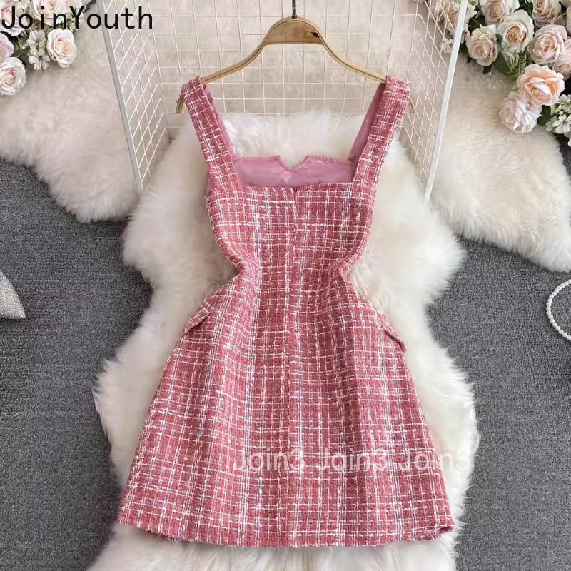2025 Vestidos De Mujer Korean Dresss for Women Slim Waist Sleeveless Tunic A-line Tweed Robe Femme Vintage Temperament Dress