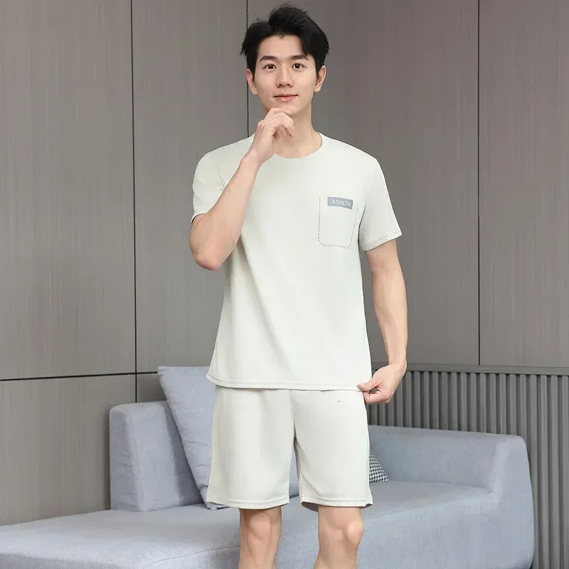 Summer Men Pajamas ShortSleeved Shorts Nightwear Homewear Cool Feeling Sports Leisure Thin Section Loose Suit Sleepwear 250614