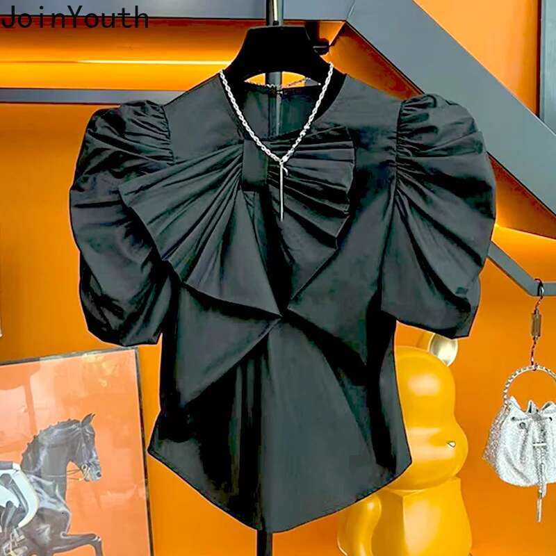 Vintage Camisas De Mujer O-neck Puff Sleeve Solid Color Blouse Womens Clothing Summer Sweet Shirts Fashion Korean Sweet Tops