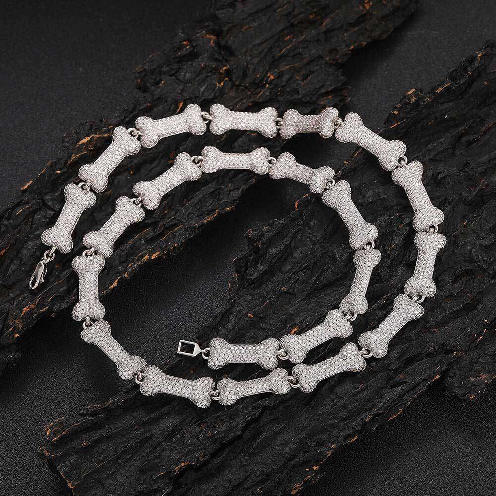 Hip Hop Jewelry 10mm T-Bar Buckle Copper Inlaid Zircon Bone Trendy Brand Personality Men's Necklace f204