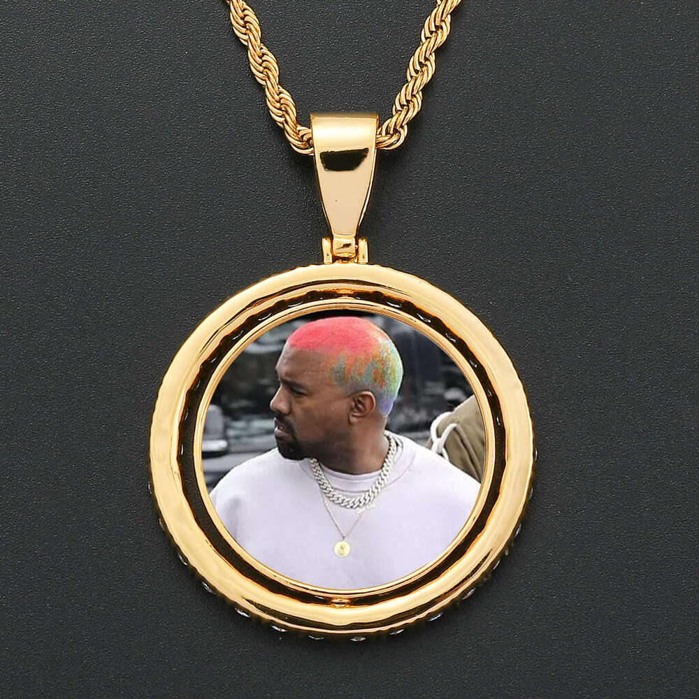 Necklace for Men Round Frame Rotatable Double-Sided Photo Pendant Commemorative Personalized Hip-Hop Jewelry c1ff
