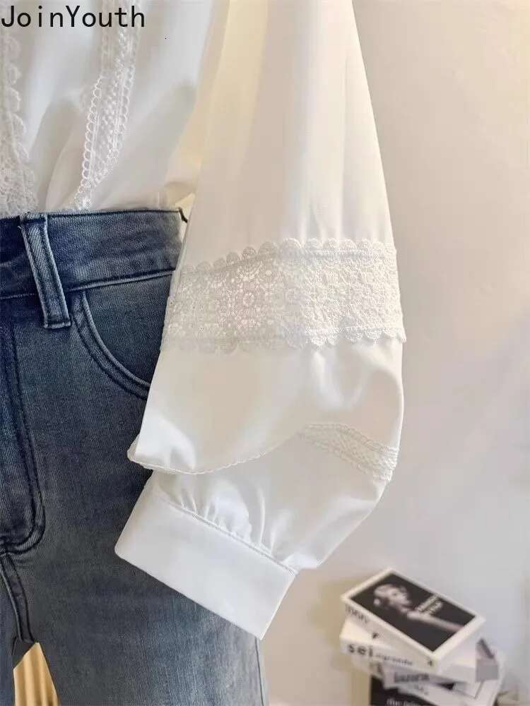 2025 Blusas Mujer De Moda Stand Neck Ruffles Long Sleeve Blouse Women Clothing White Tops Fashion Lantern Sleeve Sweet Shirts